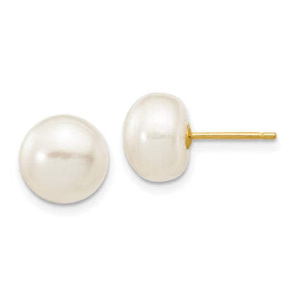 14k 8-9mm White Button Freshwater Cultured Pearl Stud Post Earrings