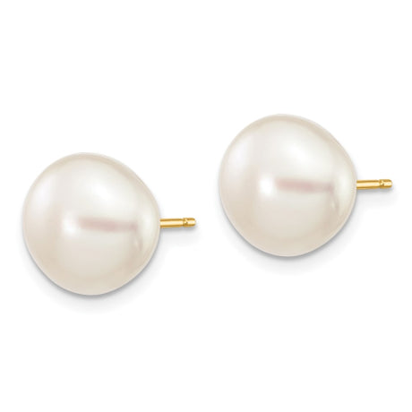 14k 9-10mm White Button Freshwater Cultured Pearl Stud Post Earrings