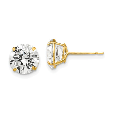 14k 8mm Round CZ Post Earrings