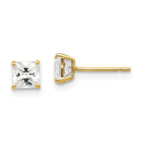 14k 4mm Square CZ Post Earrings