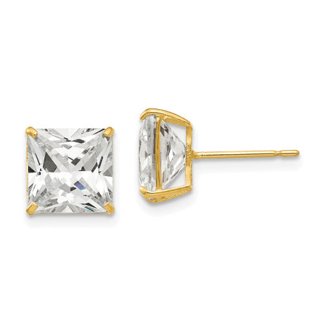 14k 8mm Square CZ Post Earrings