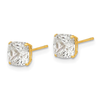 14k Polished 6x6 Cushion Cut CZ Stud Post Earrings