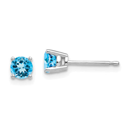 14k White Gold 4mm Blue Topaz Earrings