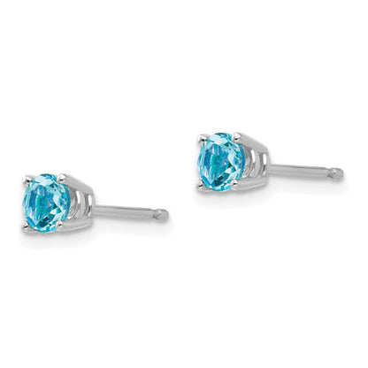 14k White Gold 4mm Blue Topaz Earrings