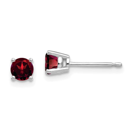 14k White Gold 4mm Garnet Earrings