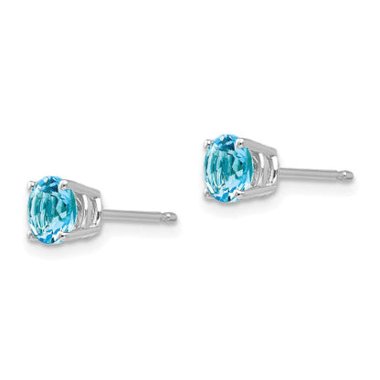 14k White Gold 5mm Blue Topaz Earrings