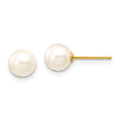 14k 6-7mm Round White Saltwater Akoya Cultured Pearl Stud Post Earrings