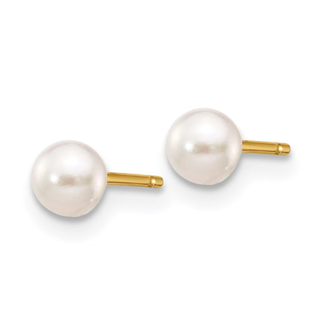 14k 3-4mm Round White Saltwater Akoya Cultured Pearl Stud Post Earrings