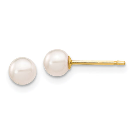 14k 4-5mm Round White Saltwater Akoya Cultured Pearl Stud Post Earrings