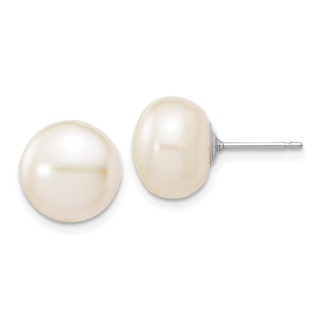 14k White Gold 10-11mmWhite Button FW Cultured Pearl Stud Post Earrings