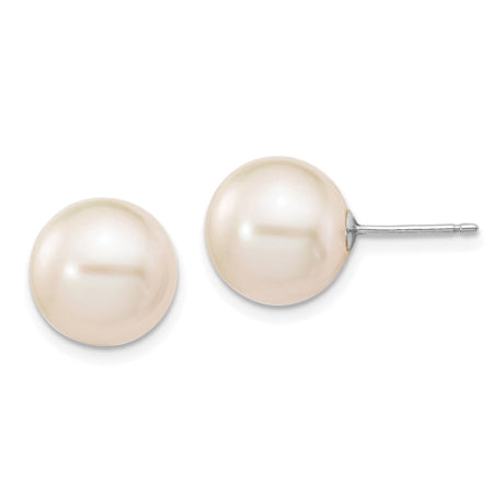 14k White Gold 10-11mm White Round FW Cultured Pearl Stud Post Earrings