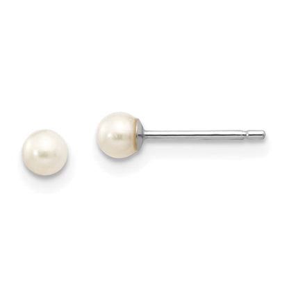 14k White Gold 3-4mm White Round FW Cultured Pearl Stud Post Earrings