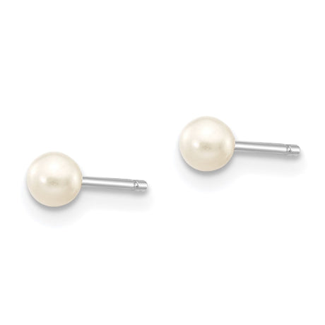 14k White Gold 3-4mm White Round FW Cultured Pearl Stud Post Earrings