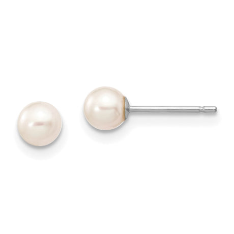 14k White Gold 4-5mm White Round FW Cultured Pearl Stud Post Earrings