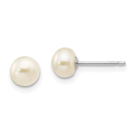 14k White Gold 5-6mm White Button FW Cultured Pearl Stud Post Earrings