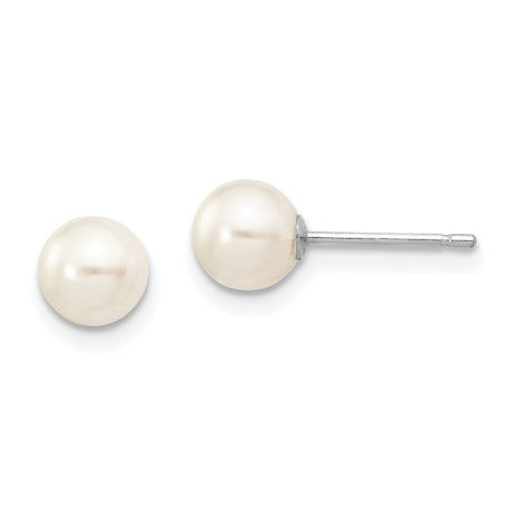 14k White Gold 5-6mm White Round FW Cultured Pearl Stud Post Earrings