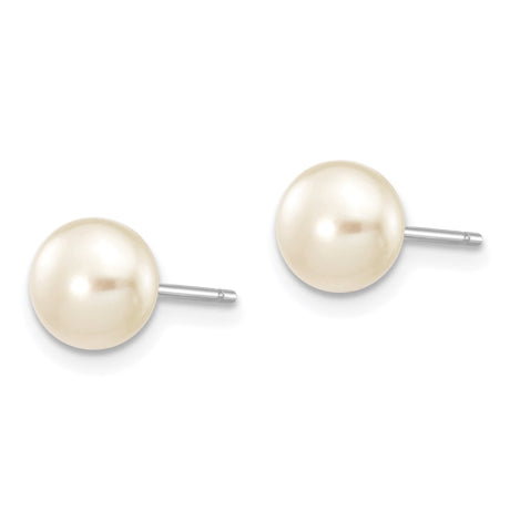 14k White Gold 6-7mm White Button FW Cultured Pearl Stud Post Earrings