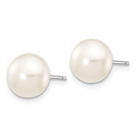 14k WG 7-8mm White Button FW Cultured Pearl Stud Post Earrings