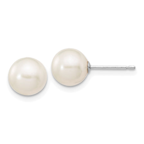 14k White Gold 7-8mm White Round FW Cultured Pearl Stud Post Earrings