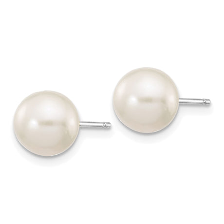 14k White Gold 7-8mm White Round FW Cultured Pearl Stud Post Earrings