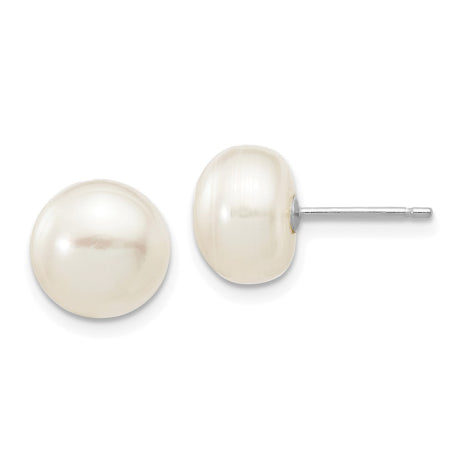 14k White Gold 8-9mm White Button FW Cultured Pearl Stud Post Earrings