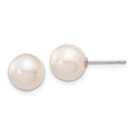 14k White Gold 8-9mm White Round FW Cultured Pearl Stud Post Earrings