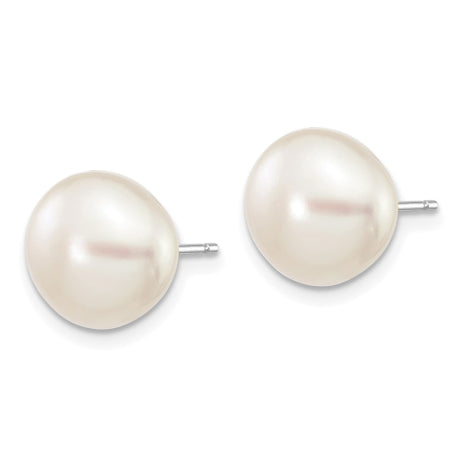 14k White Gold 9-10mm White Button FW Cultured Pearl Stud Post Earrings