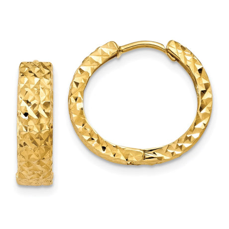 14k Diamond-cut Hinged Hoop Earrings