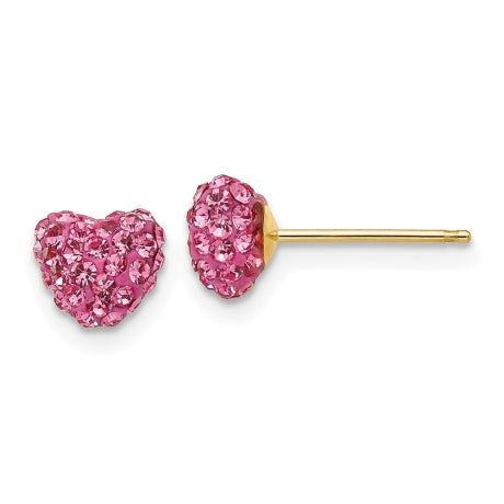 14k Post Rose Crystal 6mm Heart Earrings