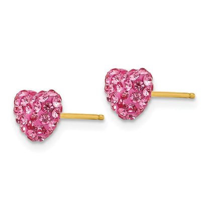 14k Post Rose Crystal 6mm Heart Earrings