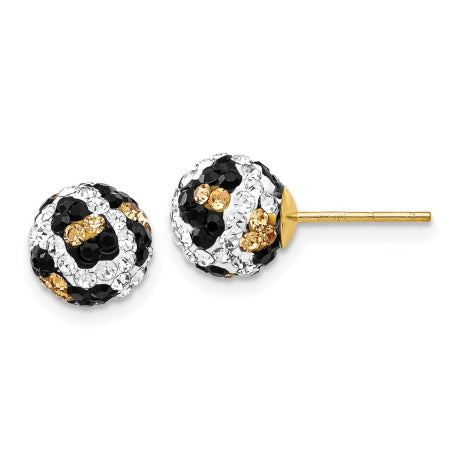 14k 8mm Post Leopard Pattern White Black Yellow Crystal Earrings