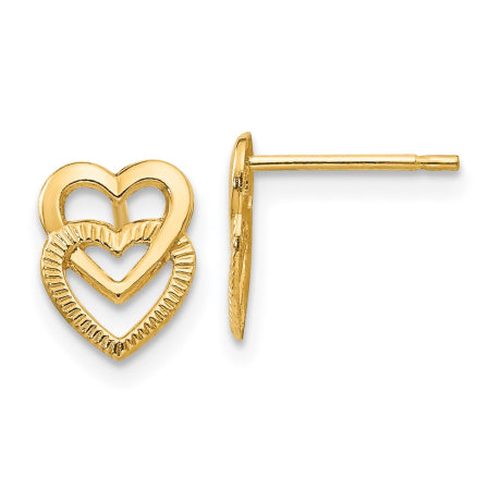 14K Yellow Gold Polished Double Heart Post Earrings