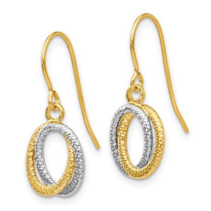 14k Two-tone Textured Fancy Dangle Earrings