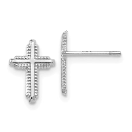 14K White Gold Polished Cross Post Earrings