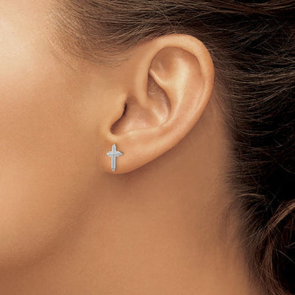 14K White Gold Polished Cross Post Earrings