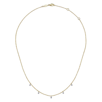 Gabriel & Co | 14K Yellow-White Gold Diamond Stations Droplet Necklace