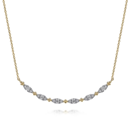 Gabriel & Co | 14K Yellow Gold Curved Bujukan Bar Diamond Necklace