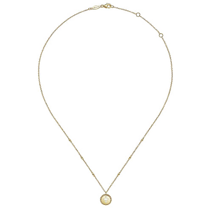 Gabriel & Co | 14K Yellow Gold Bujukan Cross Pendant Necklace