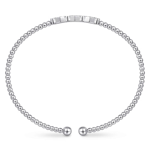 Gabriel & Co | 14K White Gold Bujukan Bead and Hexagon Cluster Diamond Bangle