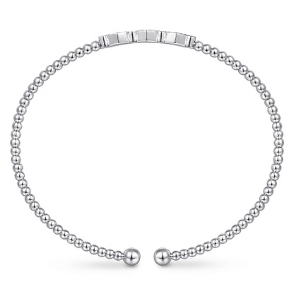 Gabriel & Co | 14K White Gold Bujukan Bead and Hexagon Cluster Diamond Bangle