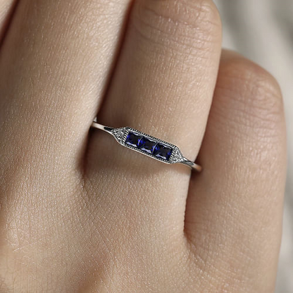 Gabriel & Co | 14K White Gold Diamond and Trio Princess Cut Sapphire Ladies Ring