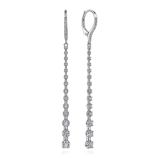 Gabriel & Co | 14K White Gold Long Graduating Diamond Bar Earrings