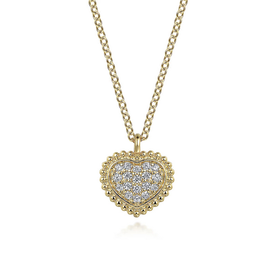 Gabriel & Co | 14K Yellow Gold Diamond Bujukan Heart Necklace