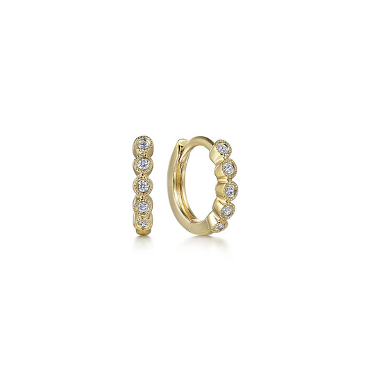 Gabriel & Co | 10mm 14K Yellow Gold Diamond Bezel Setting Huggie Earrings