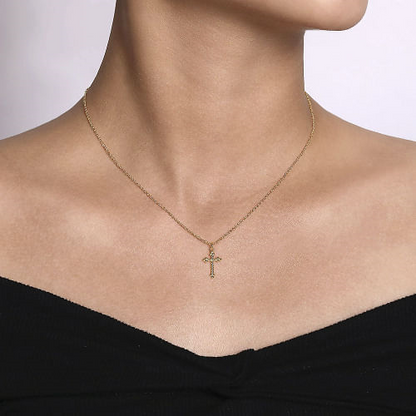 Gabriel & Co | 14K Yellow Gold Bujukan Twisted Rope Cross Pendant Necklace