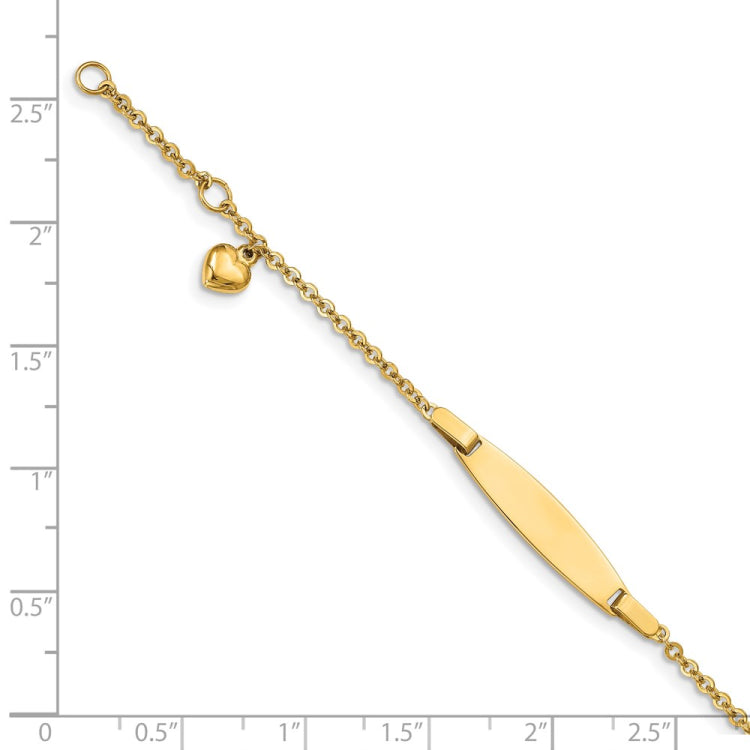 14k Polished w/ Dangling Heart w/.5in ext. Baby ID Bracelet