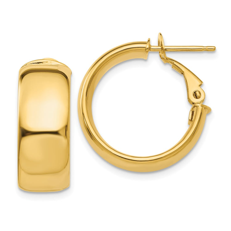 14k 7.75mm Small Omega Back Hoop Earrings