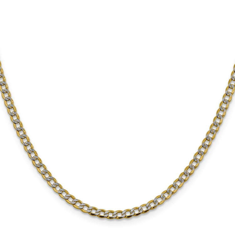 14K 24 inch 3.4mm Semi-Solid with Rhodium Pav��� Curb with Lobster Clasp Chain