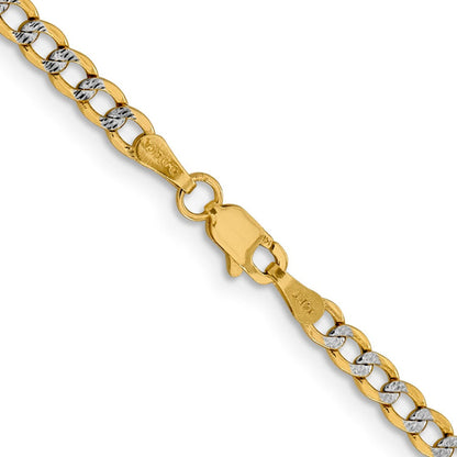 14K 24 inch 3.4mm Semi-Solid with Rhodium Pav��� Curb with Lobster Clasp Chain