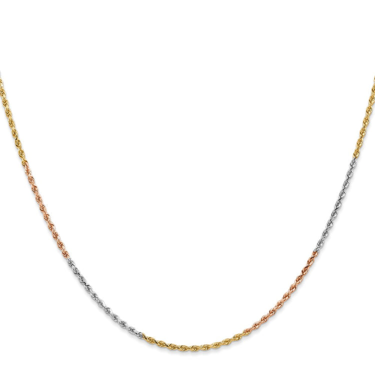 14K Tri-colored 18 inch 1.5mm Diamond-cut Rope with Lobster Clasp Chain